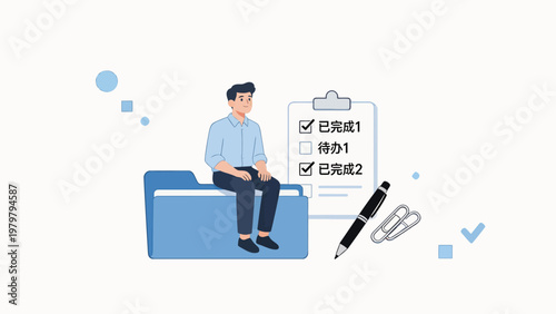 Man sitting on folder with checklist