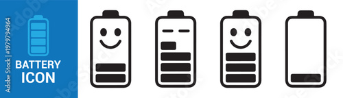 Battery charging station icons set. Emoji symbol activity energy power management. Vector illustration