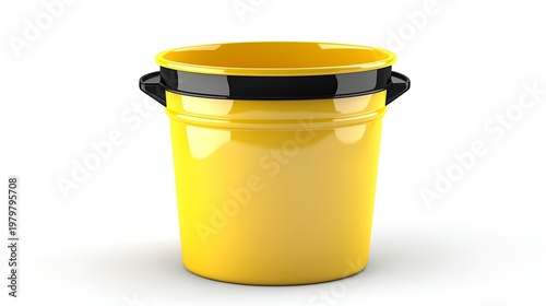 Vibrant Yellow Bucket: A brightly colored yellow bucket stands alone, its simple form and bold color creating a striking visual, perfect for a range of uses.
