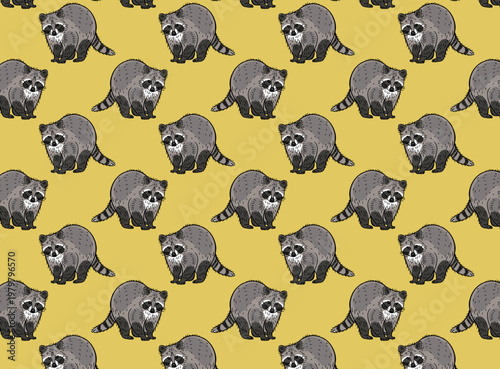 Fun raccoon pattern in vector with illustrations, great for posters, marketing, textiles or fabric 