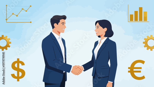 Business handshake between man and woman