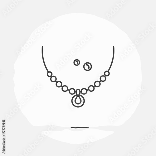 Minimalist jewelry design technical drawing, necklace with magnetic pendant and ring interaction, line art vector illustration for product manual