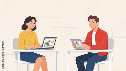 Two people working on laptops at desks