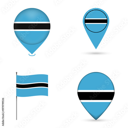 Botswana Flag Map Pin Icons Set Collection.
