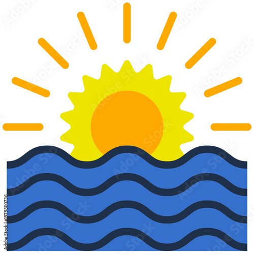 Sunset icon, Flat design style vector illustration