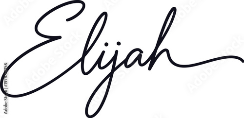 A stylish black signature of the name Elijah on a white background