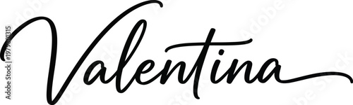 A elegant black cursive signature of the name Valentina on a white background
