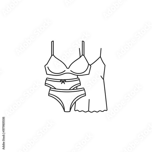 Women's lingerie set, bra, panties, nightgown, minimalist line art