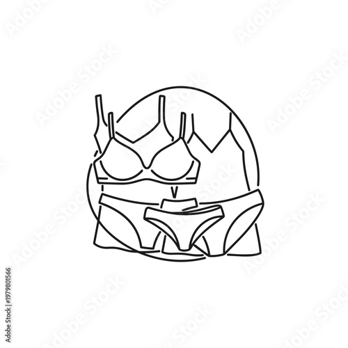 Underwear, lingerie, women's clothing, fashion icons, line art
