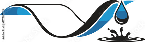 A stylized logo featuring a blue and black water droplet design element