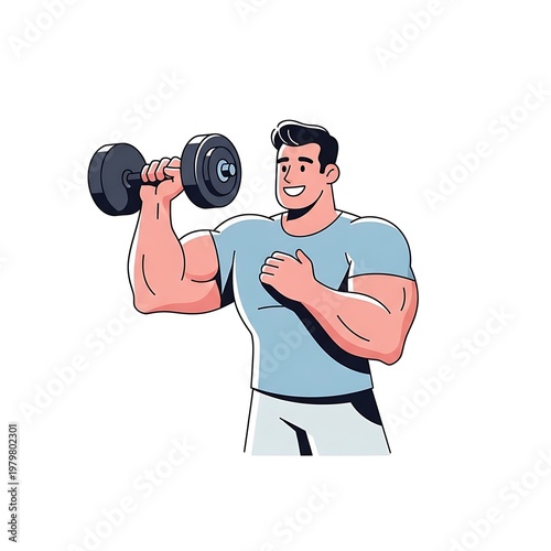 Vector Illustration of Muscular Man Lifting Dumbbell in the Gym
