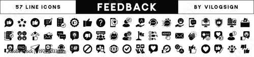 Customer feedback and satisfaction icon vector set. Contains thumbs up, stars, happy faces, rating, review, testimonial, support, survey, evaluation, comment, opinion, response, social media