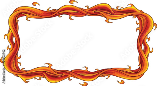 A vibrant orange and yellow flame border on a white background