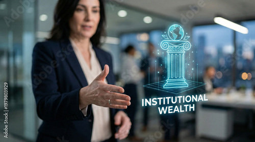 Institutional wealth planning financial high level strategy handshake office business woman