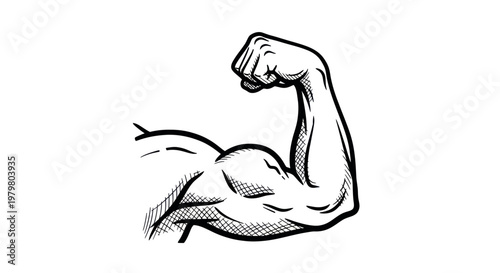 Strong Bicep Flexing Arm Tattoo Style Illustration