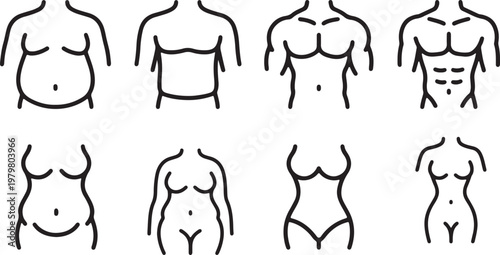 male female body diversity line art icon set  vector illustration