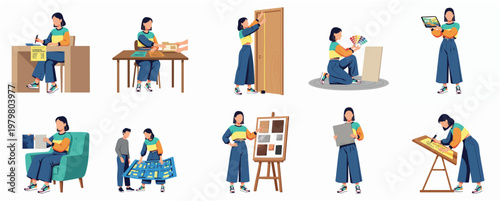 Flat Style Home Improvement and Interior Design Activity Set Illustration