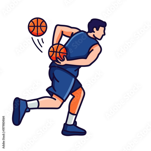 Basketball Player Dribbling Two Balls, Dynamic Action Illustration