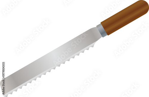 Serrated Bread Knife with Wooden Handle Illustration