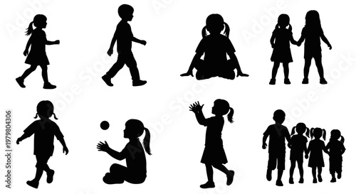 Children Silhouettes: Diverse Activities and Poses