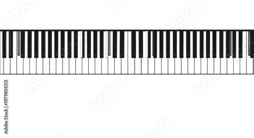 Close-up of a Piano Keyboard with Black and White Keys on a White Background