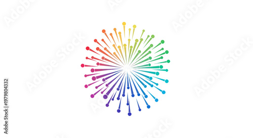 Colorful abstract starburst explosion radiating outwards on white background