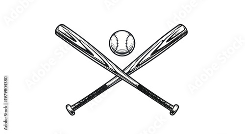 Crossed Baseball Bats and Ball Illustration