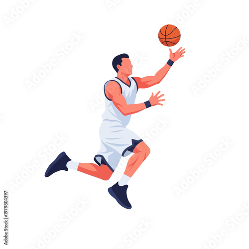 Basketball player jumping with ball, action shot, dynamic pose, sportsman