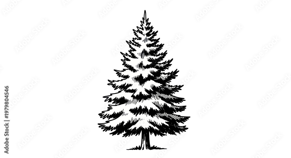 Fototapeta premium Hand Drawn Pine Tree Illustration: Evergreen Forest Element