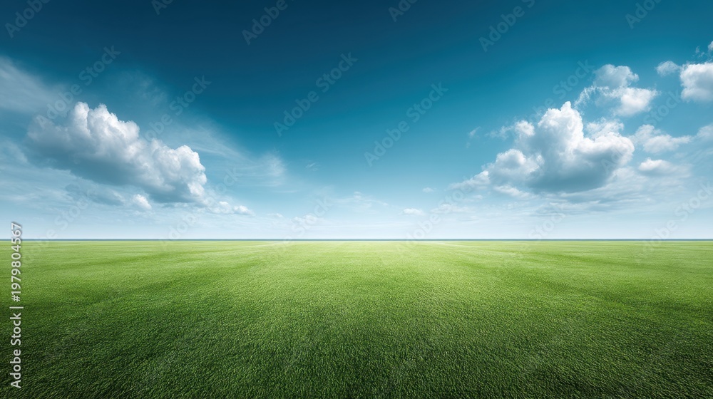 Obraz premium Serene Landscape with Lush Green Grass and Clear Blue Sky Perfect for Nature, Relaxation, and Scenic Background for Various Creative Projects