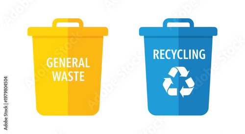 General Waste and Recycling Bins - Separate Waste Management Concept