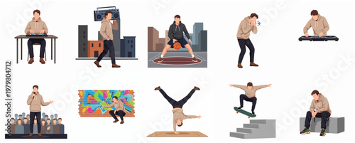 Flat Style Diverse People Street Urban Activity Character Illustration