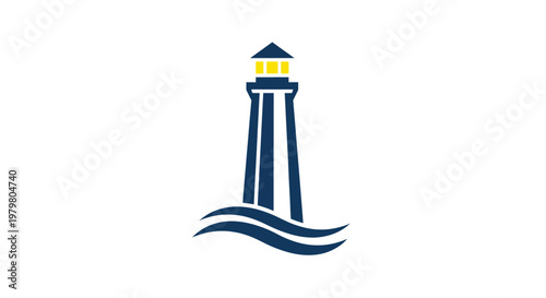 Navigational Lighthouse Guiding Ships at Sea with Waves and Light