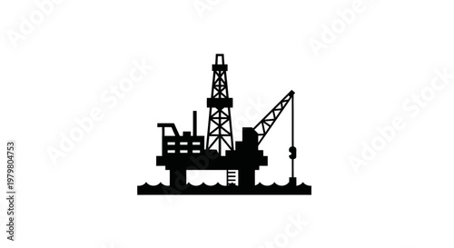 Offshore Oil Rig Silhouette - Drilling Platform in the Sea