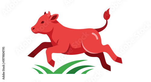 Running Red Cow Illustration, Farm Animal, Rural Life, Livestock, Agriculture