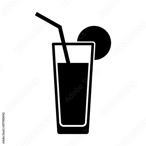 A refreshing cold beverage with a straw