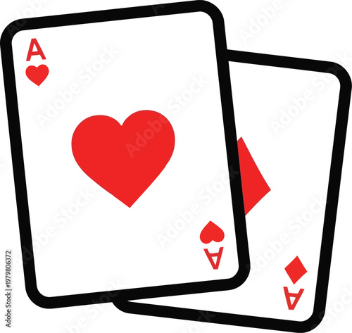 Vector illustration of two playing cards featuring the ace of hearts and ace of diamonds.