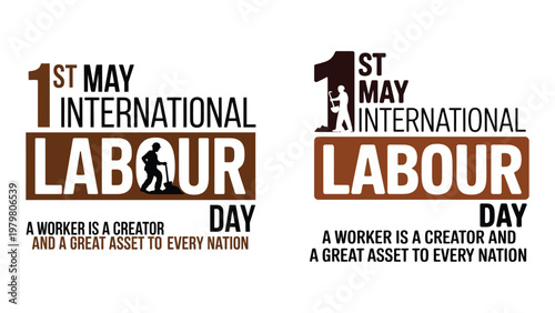 International Labour Day posters with slogans on white background  May 1st labor celebration