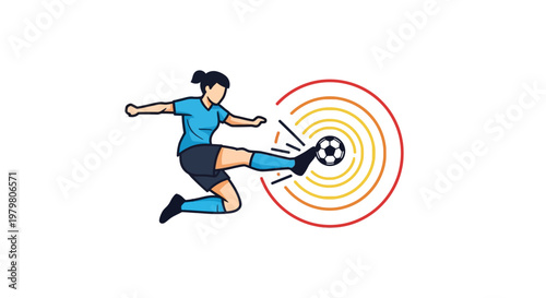 Soccer player kicking a ball with motion lines.