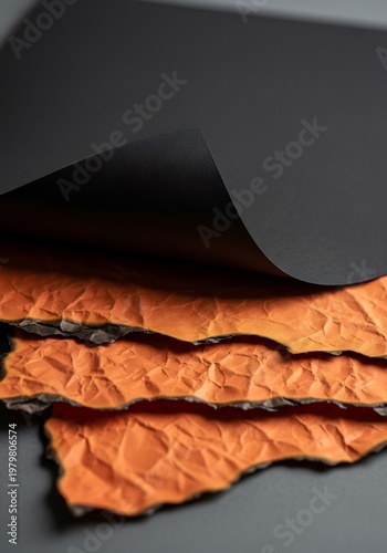 焦げた紙の抽象的な積み重ね、ダーク背景