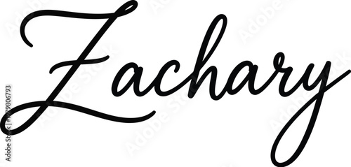 A stylish black cursive signature with the name Zachary on a white background