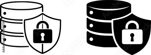 Database Security with Shield and Lock Data Protection Cybersecurity Vector Icon Set