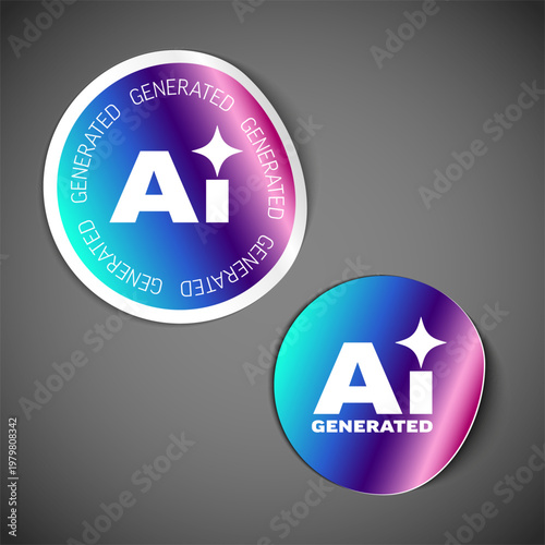 An AI generated label set featuring a holographic sticker design. Use this AI generated icon for modern technology content and high-quality sticker branding or digital identification.