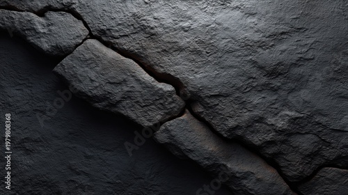Dark Textured Surface with Cracks and Crevices in Stone, Perfect for Backgrounds, Textures, and Design Elements in Various Creative Projects