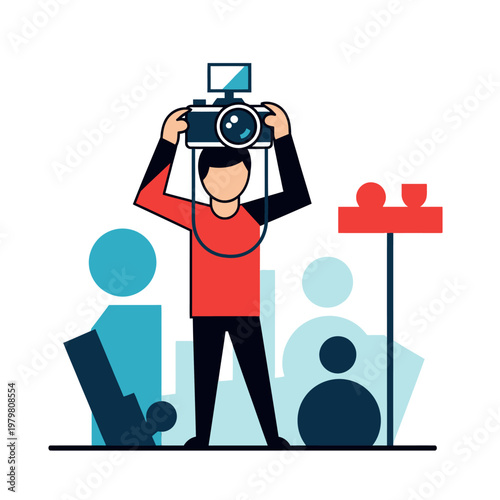 Photographer Captures Moment with Camera, Event Coverage, Media Professional