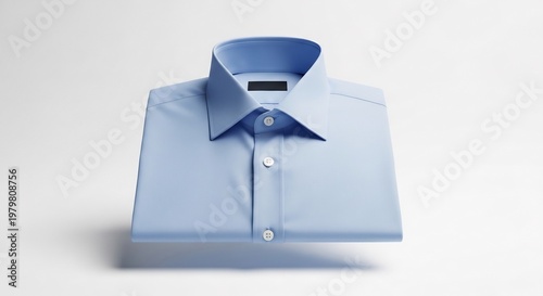 水色のシャツが整然と畳まれたミニマル構図