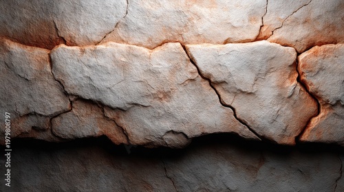 Detailed Close-Up of Cracked Textured Rock Surface with Natural Earthy Tones and Light Highlights Ideal for Backgrounds and Artistic Projects