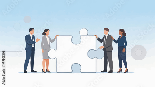 Business team assembling puzzle pieces