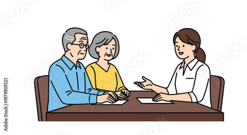 Senior couple having a productive consultation with a female financial advisor or professional business service agent