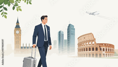 Businessman Traveling with Suitcase